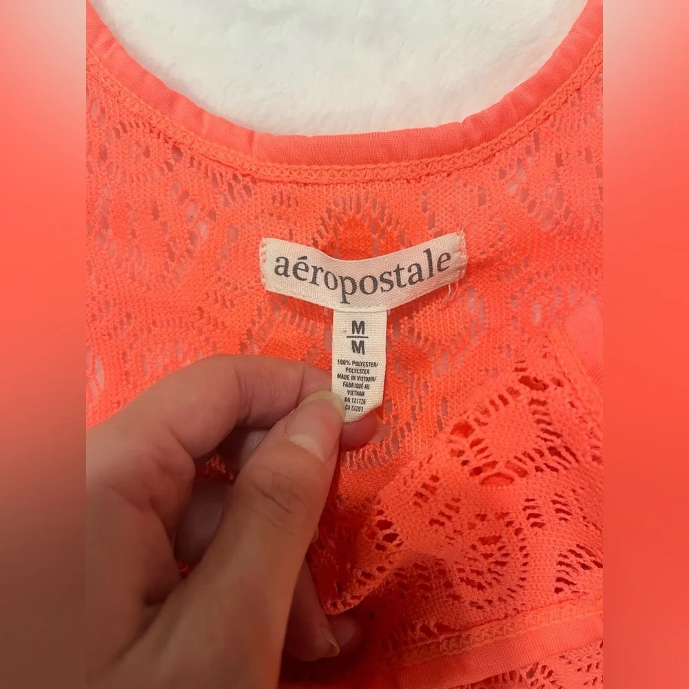 Aeropostale Neon Coral Pink Lace Crop Tank Top - Size Medium